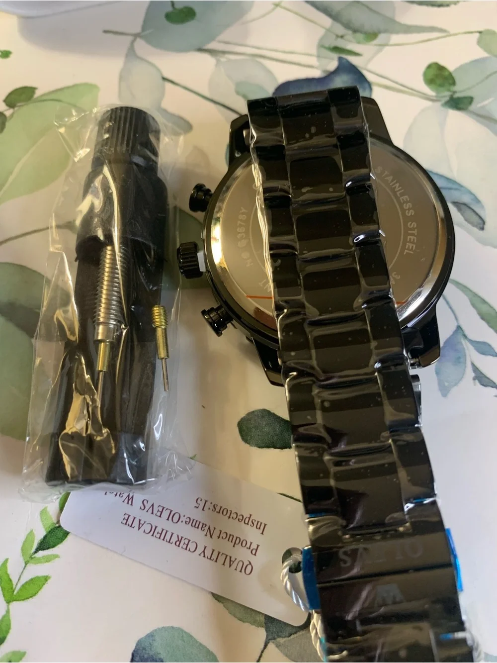 OLEVS Black and Gold Chronograph Watch with Multi Features